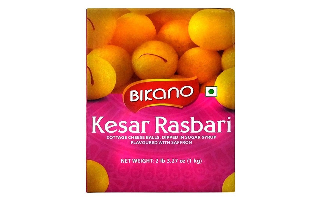 Bikano Kesar Rasbari (Cottage Cheese Balls, Dipped in Sugar Syrup Flavoured With Saffron)   Box  400 grams